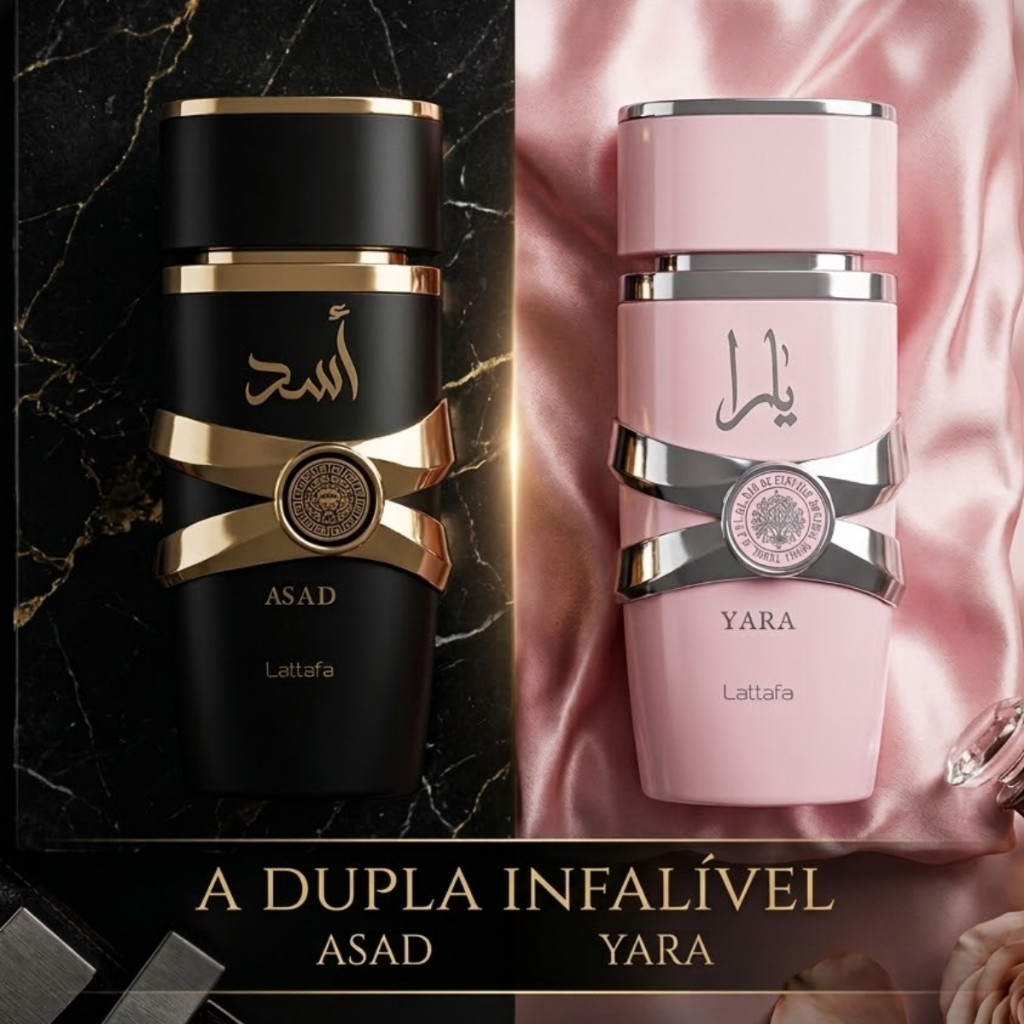 Kit Perfumes Asad + Yara Lattafa Árabe Importado Masculino e Feminino Alta Fixação Pronta Entrega
