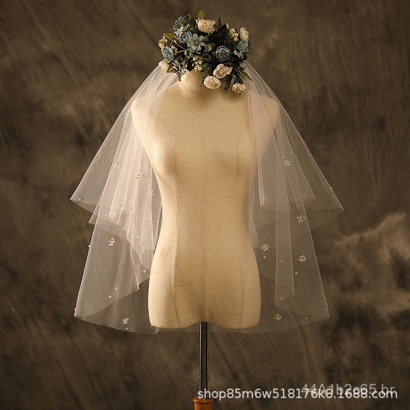 Novo véu de pérolas ultra-encantador, véu com design de rede rígida, véu de noiva, acessório para fotos de casamento, vé