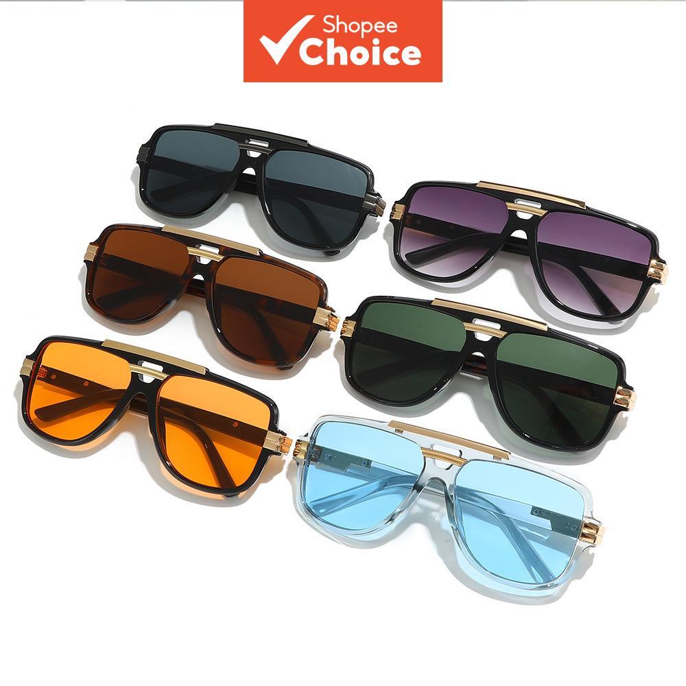 Óculos de Sol Vintage Double Bridge Aviador com Armação Preta Metálica e Proteção UV para Homens