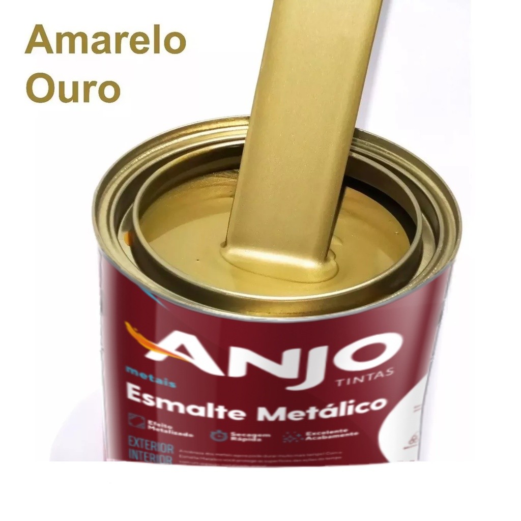 Tinta Amarelo Ouro Esmalte Sintético Metalico Plus 900ml Anjo
