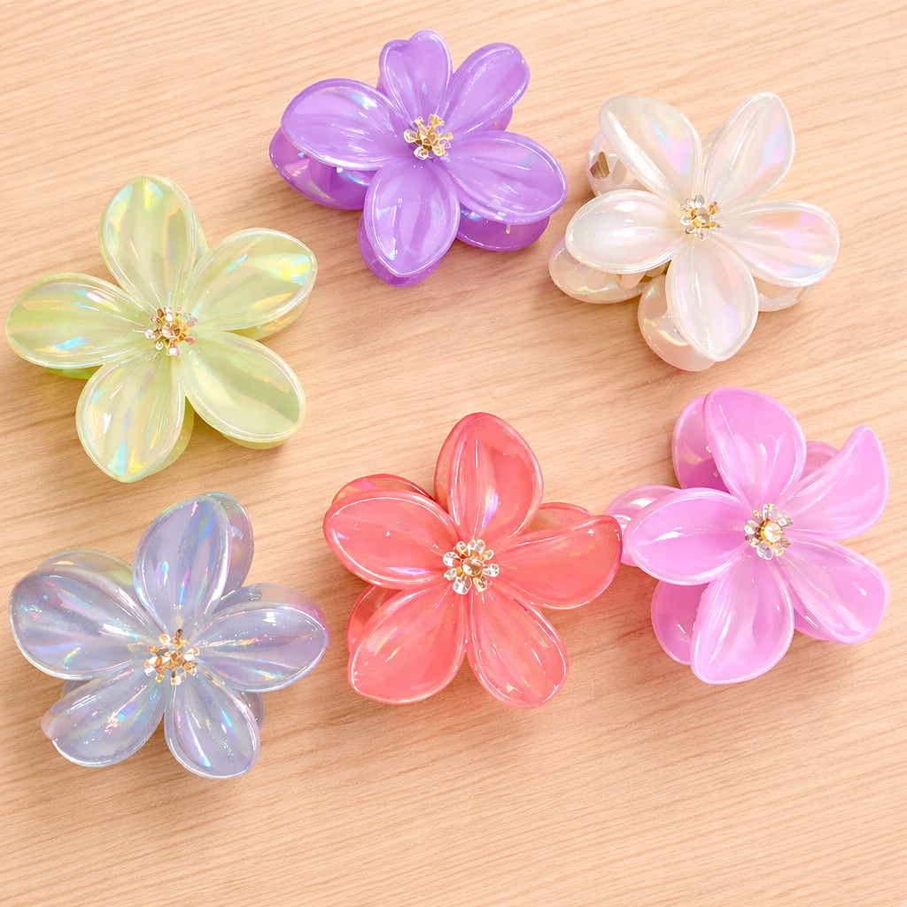 Kit 12 Presilhas Flor Pastel Brilhante – Acessório de Cabelo Cores Sortidas