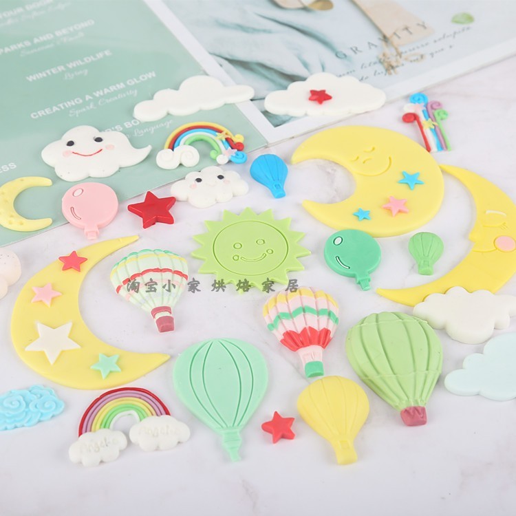 Nuvem céu estrelado nuvem branca arco-íris balão de ar quente lua estrela Silicone Fondant molde Chocolate decoração do