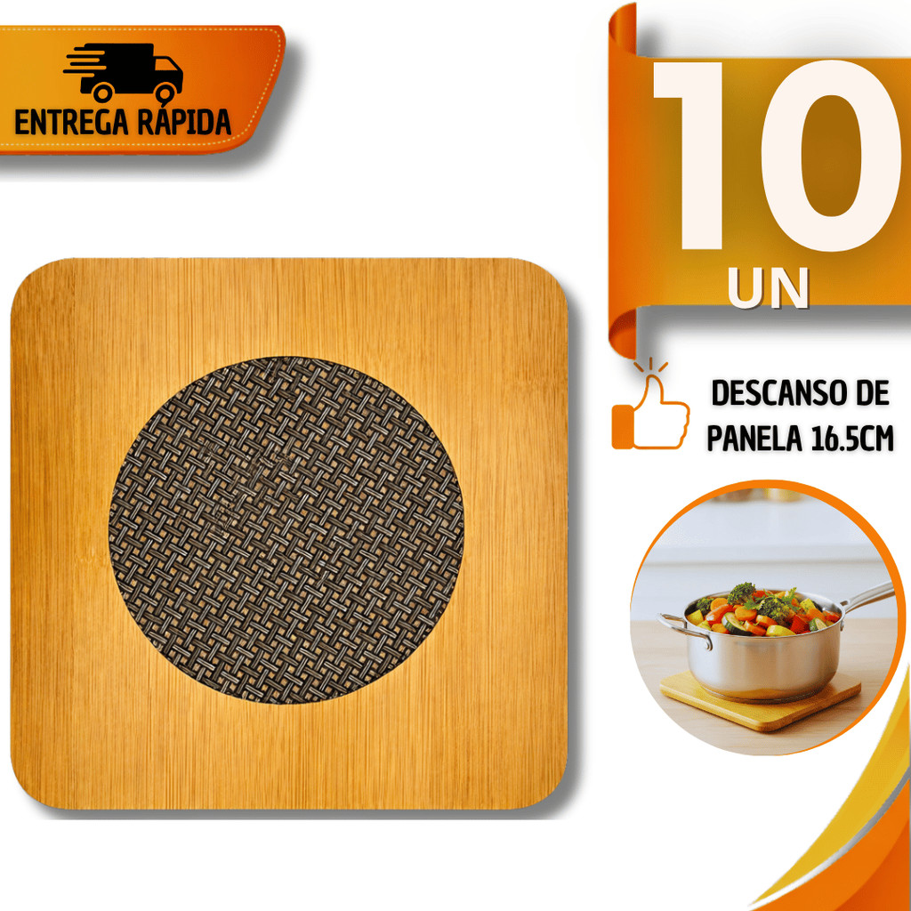 Combo Descansos De Panela Bambu Quadrada 16.5 Cm Suporte Panelas Quente Proteção Cozinha Utilidades