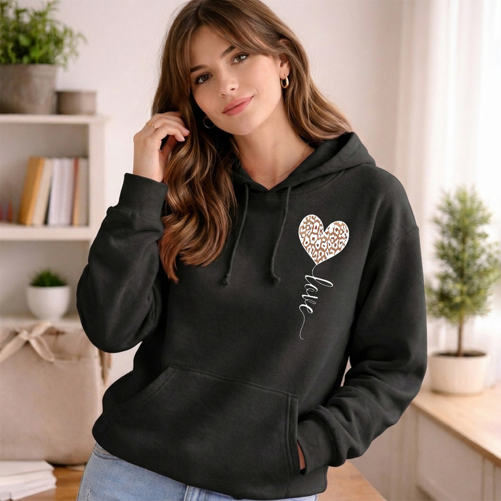 Moletom Feminino Flanelado Love Coração Blusa Frio Quente Macia Confortável Estampado Urbano