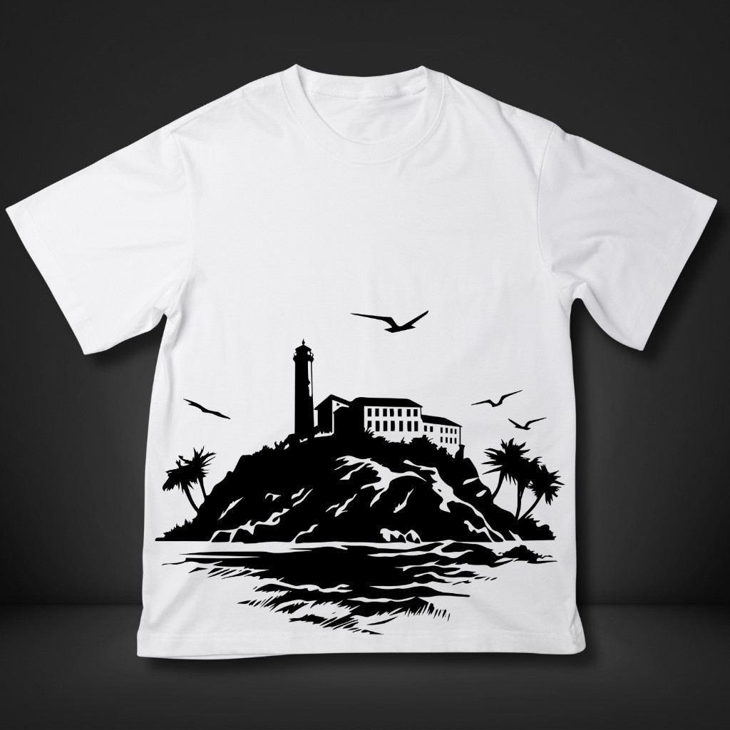 [Camiseta Premium em Algodão Puro]SISI Camiseta Oversized Streetwear Alcatraz Estampada grande Camisa camiseta