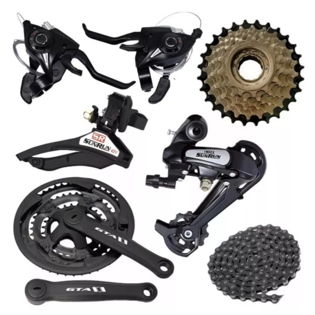 Kit Transmissão Bike Aro 29 - 21 Marchas C/ Pedivela 42d + Catraca Index 7v, Câmbios Index, Alavanca