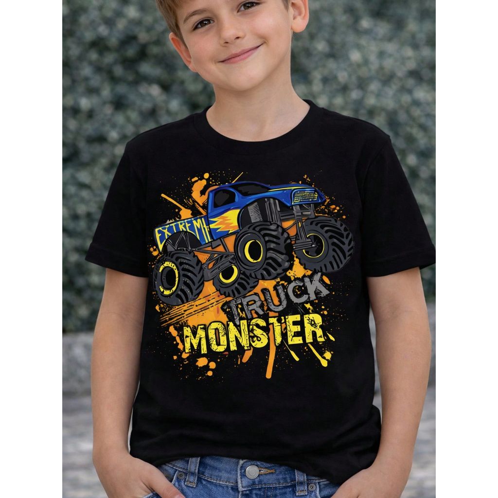 Camiseta Infantil Menino Estampada Monster Truck Caminhonete 100% Algodão Blusa Camisa