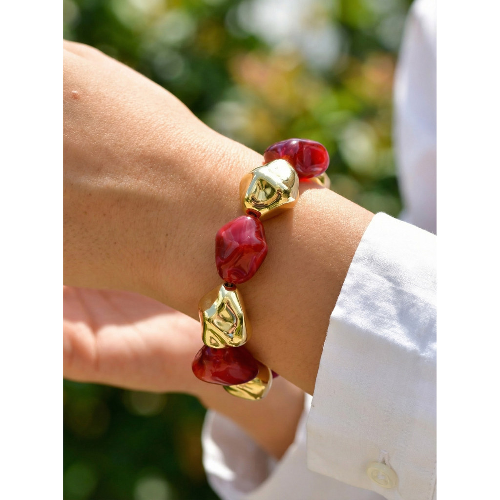 Colar Gargantilha Feminino Vnox Com Contas Grossas De Resina Vintage – Design De Irregulares Em Ouro Banhado, Peça Curt · foto 2