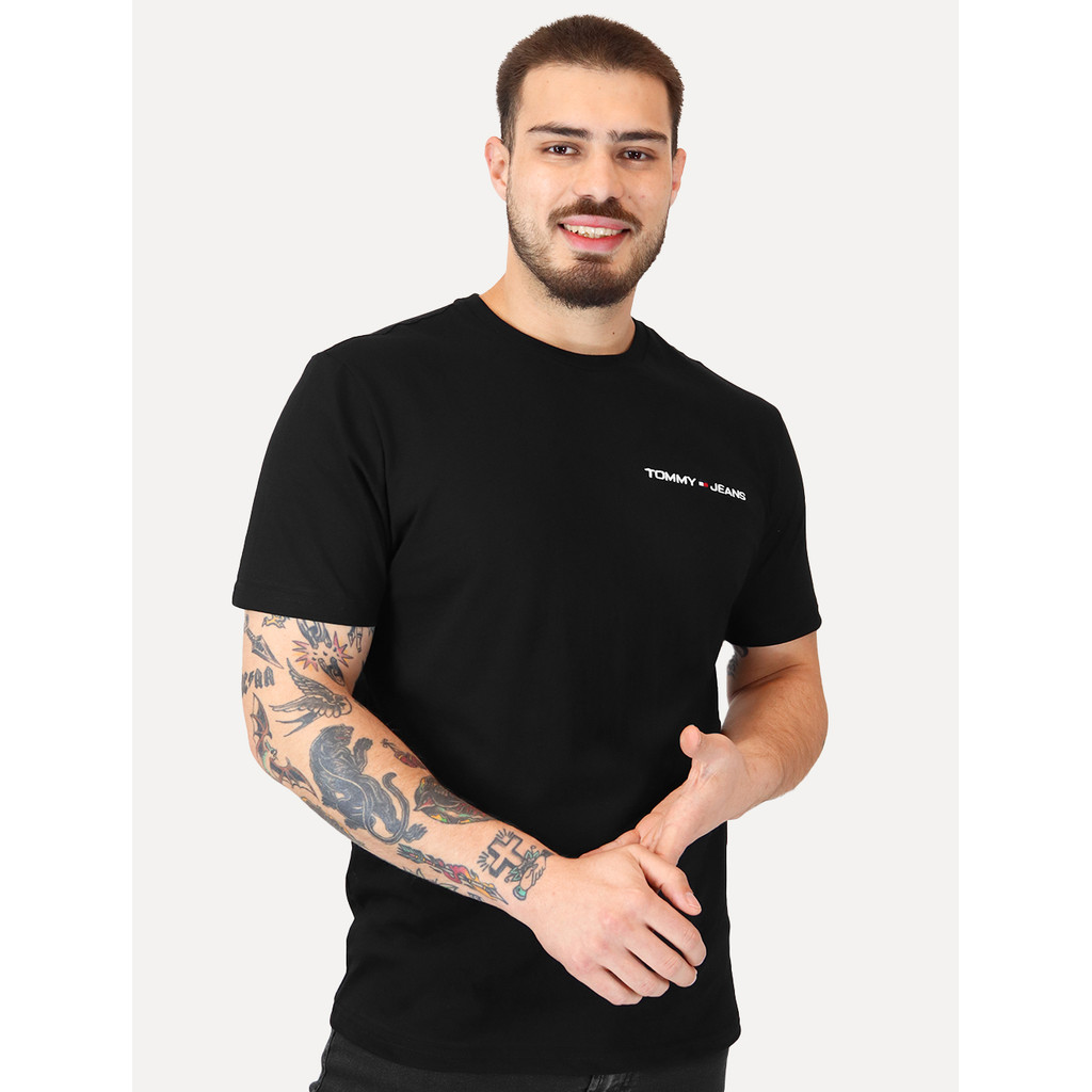 Camiseta Tommy Jeans Original Masculina Classic Linear Embroidered Chest Preta