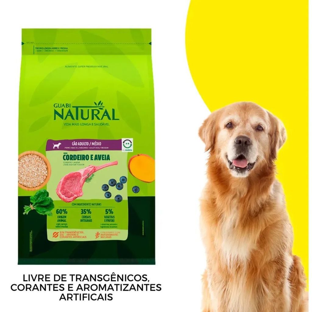 Ração Guabi Natural P/ Cães Raça Média Sabor Cordeiro 12kg — imagem 2 de 2