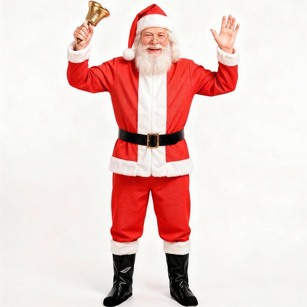 Fantasia de Papai Noel Adulto Natal de Luxo Com Gorro