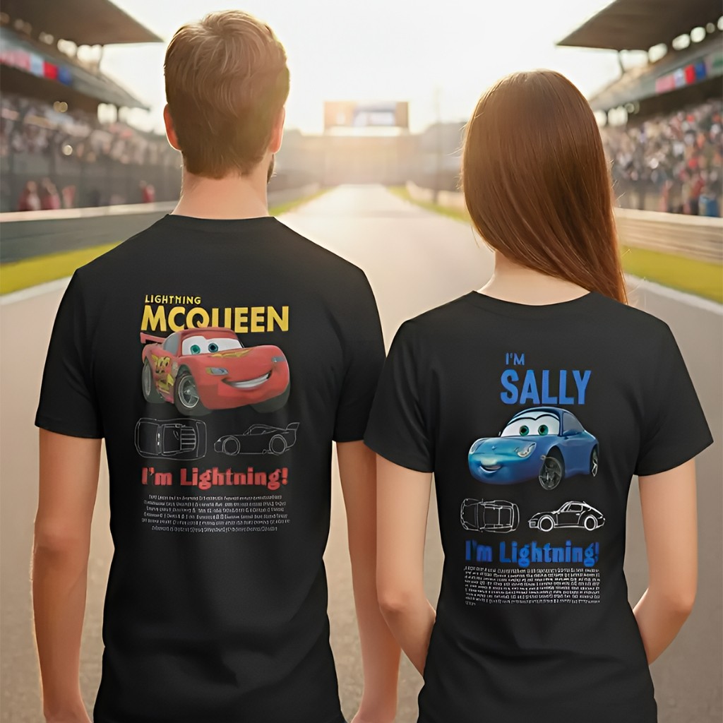 Kit 2 Camisetas Casal Relâmpago McQueen e Sally Carrera Camiseta em Algodão Unissex