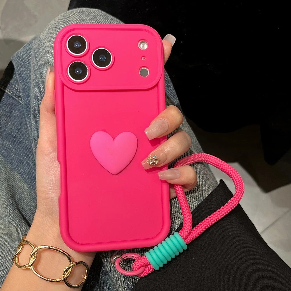 Luxo Bonito 3D Amor Coração Com Cordão Caso De Telefone Para iPhone 17 16 15 14 13 12 11 Pro Max 16E 17Air X XR XS Capa em Oferta na Shopee