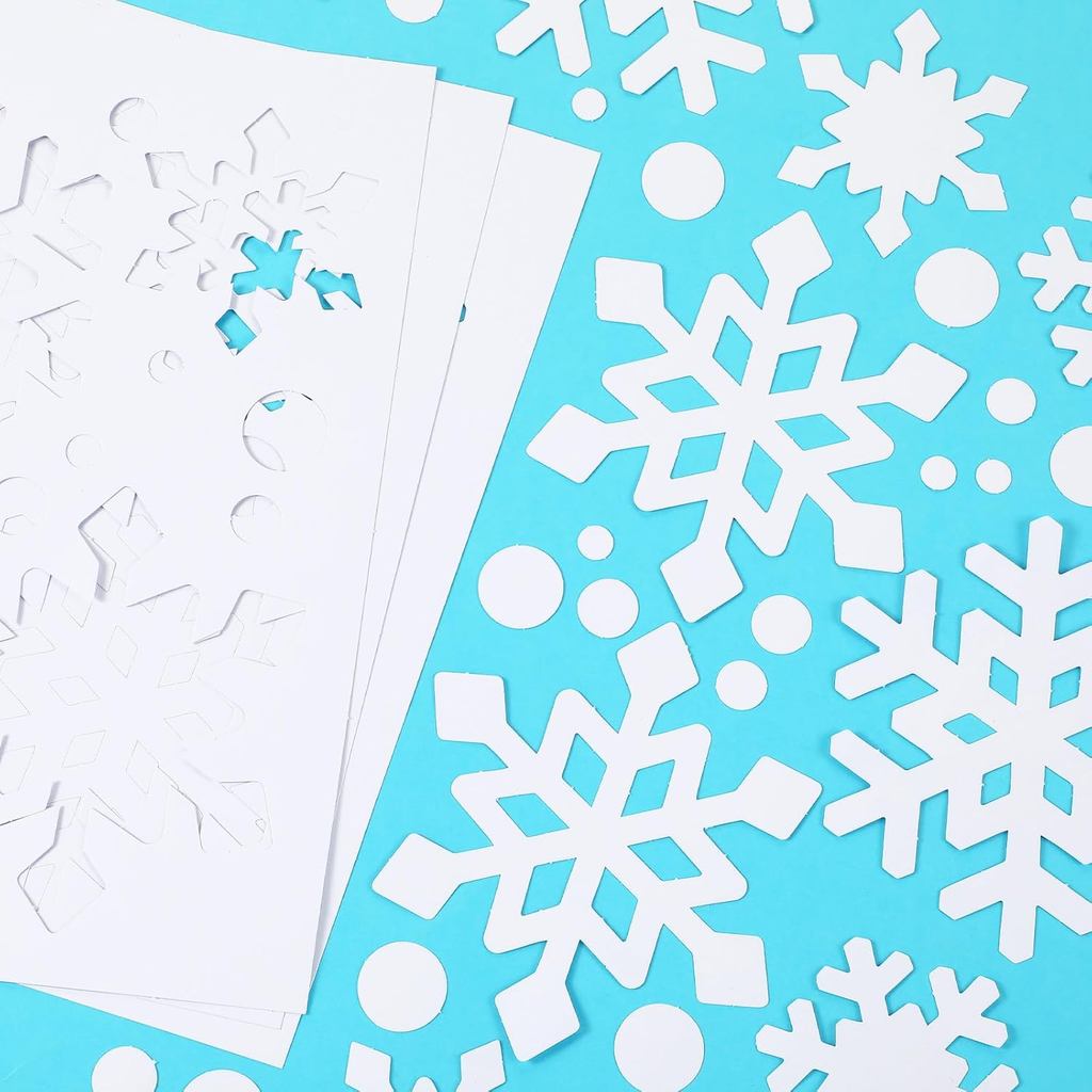 160 Peças de Recortes de Flocos de Neve Espessos o Inverno, Decorações de Papel em Forma de Floco de Neve, Azul e B