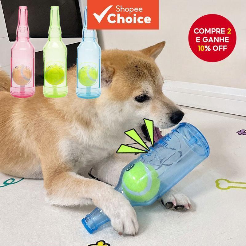 Garrafa Durável Da Cerveja Do Brinquedo Mastigação Cão Com Interativo Estridente Bola De Tênis Para Filhotes em Oferta na Shopee