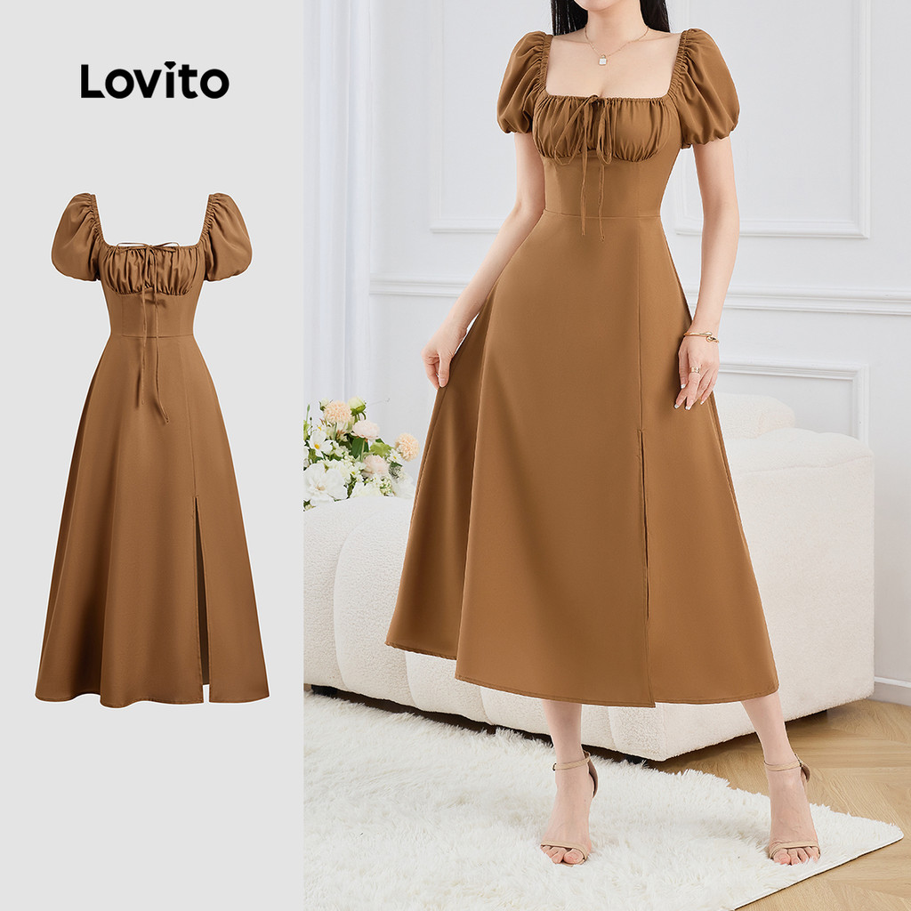 Lovito Vestido Elegante de Renda para Primavera/verão Preto para Mulheres L157LD187 em Oferta na Shopee