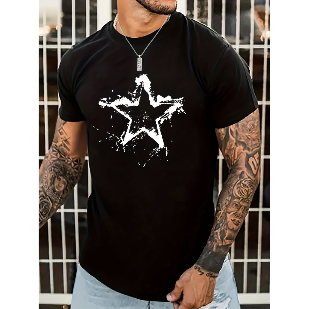 Camiseta Masculina Star Print Moderna Confortável Respiravel Tendência Verão