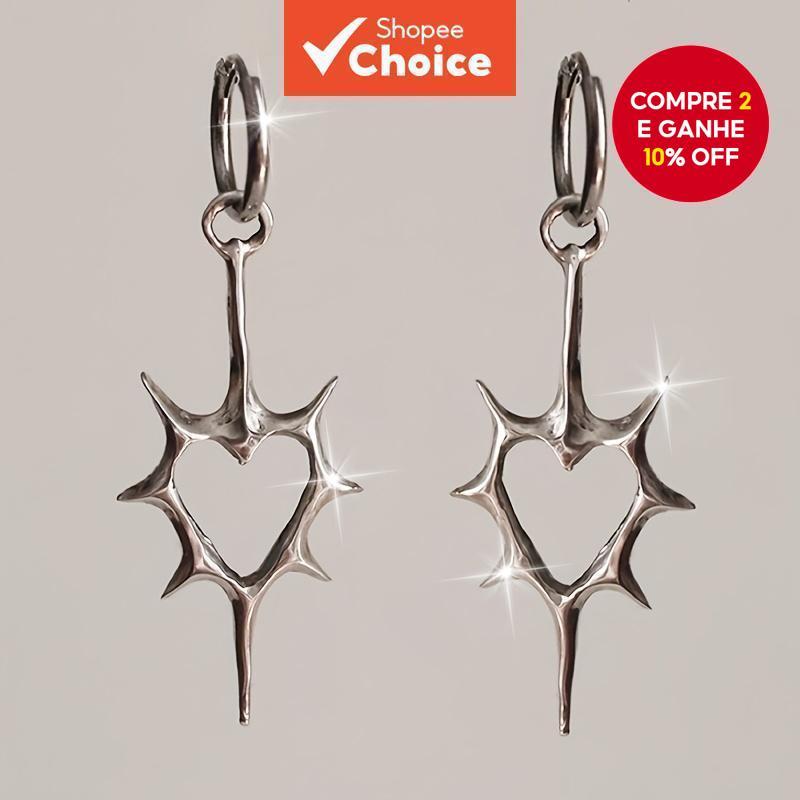 Brincos De Coração Gótico – Pares De Amor Espinhoso De Aço Inoxidável , Joias Punk Com Pontas Para Homens E Mulheres