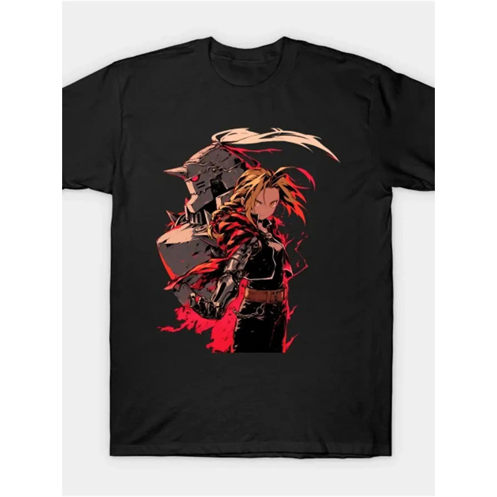 Camiseta Anime Full Metal Alchemist Graphic Estampa Personagem Vermelho Branco Confortável Atemporal Divertida Casual