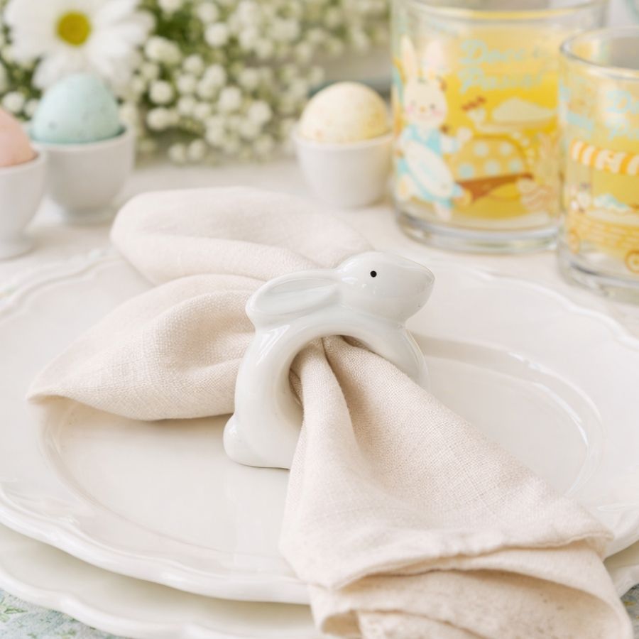 Porta Guardanapo de Páscoa em Porcelana - Coelho - Branco - 7x8cm - 1 unidade - Rizzo