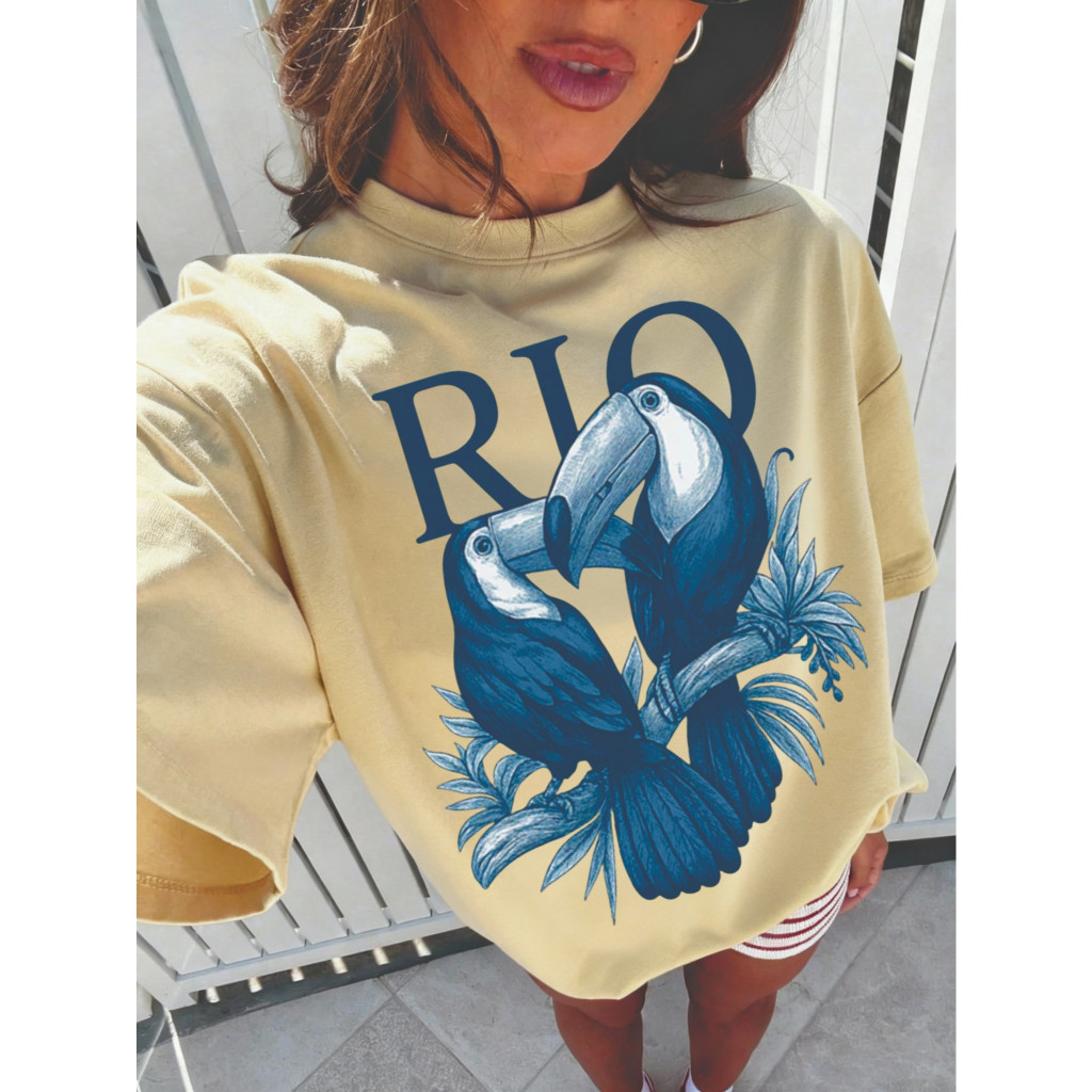 Camiseta Feminina em Algodão Rio de Janeiro Camisa Casual Tucano Envio Rápido