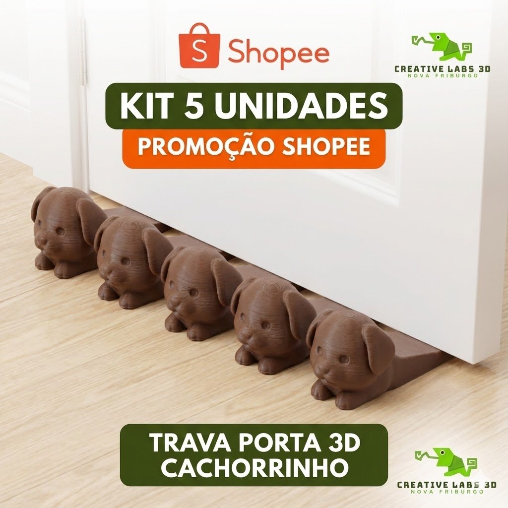 KIT de Trava Porta CACHORRINHO Decorativa Antiderrapante – Cunha Calço Segurança para Portas, Ideal Pets e Crianças