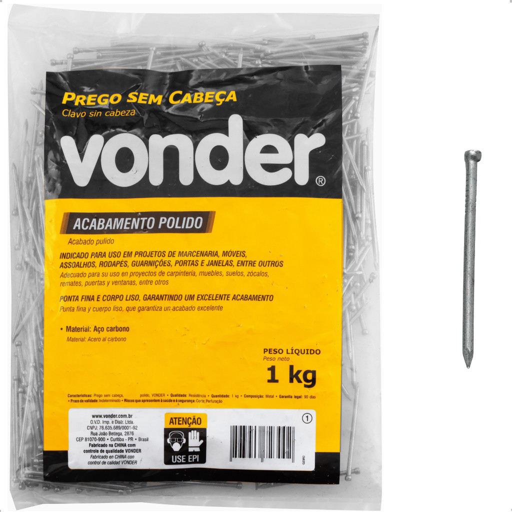 Prego sem Cabeça 9 x 12" Polido 1 Kg Vonder em Oferta na Shopee