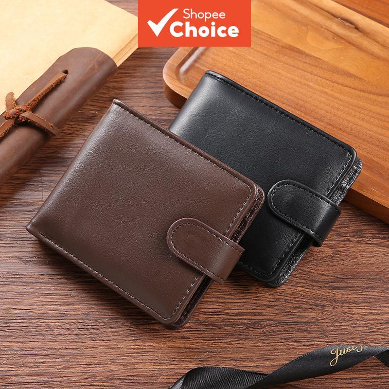 Carteira de couro genuíno para homens com porta-cartões e bolso secreto, carteira de dinheiro premium para meninos,