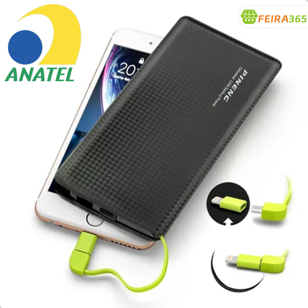 Carregador portátil Pinneng Power Bank 10.000mAh, com adaptador, adequado para iPhone e Android (V8)