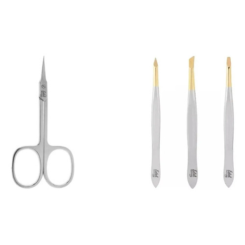 Kit Depilação: Tesoura Sobrancelha + Pinça Depilação 9cm Pontas Variadas
