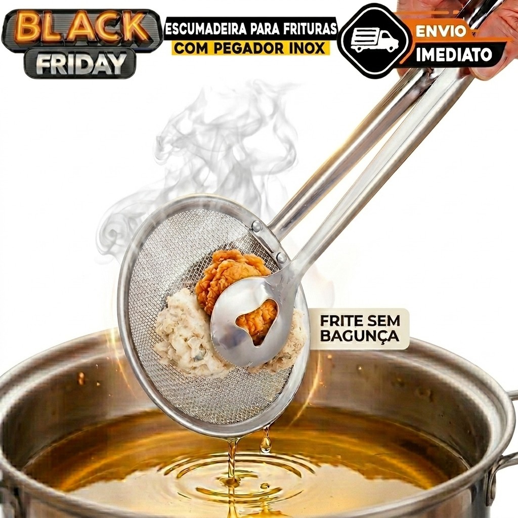 Escumadeira Para Fritura Com Pegador Inox 28,5cm so aqui