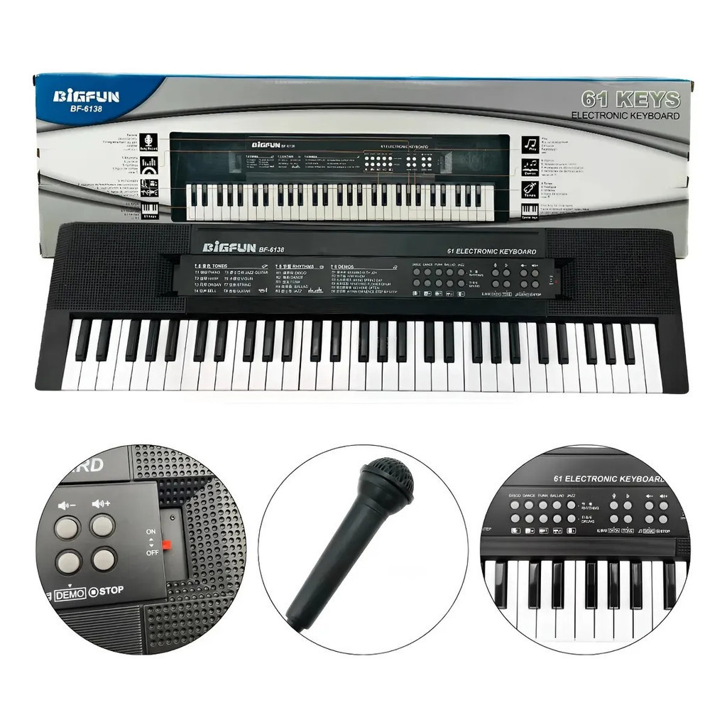 Teclado Musical BigFun 61 Teclas com Microfone Infantil Educativo e Portátil