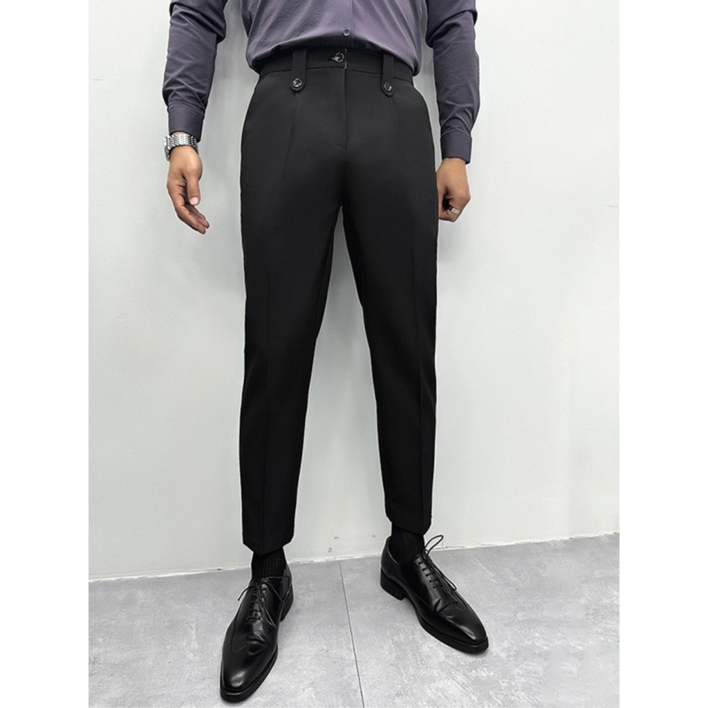Luz estilo maduro primavera verão calças masculinas botão duplo moda não-ferro fino-ajuste negócios Formal Wear profissi