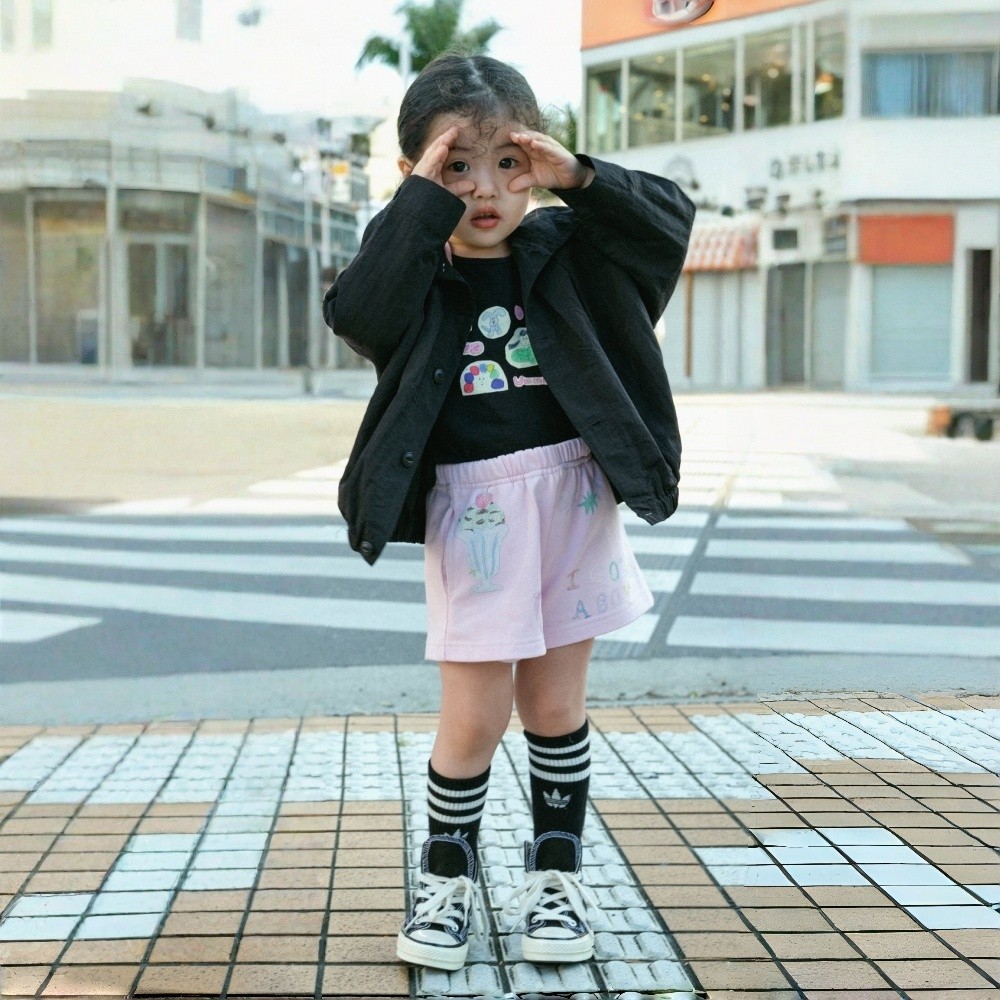 Theioioio Regata Infantil 100% Algodão Estampa Artística Francesa Detalhe Contraste Rosa Boutique Menina  TLA70112