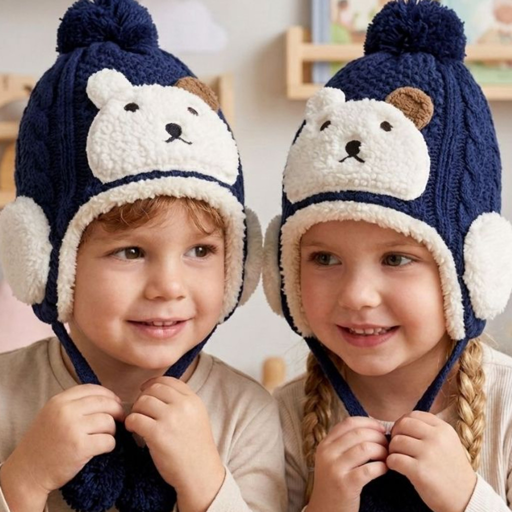 Touca Infantil com Tapa Orelha e Pom Pom – Modelo Bichinho, Conforto Máximo e Proteção Contra o Frio