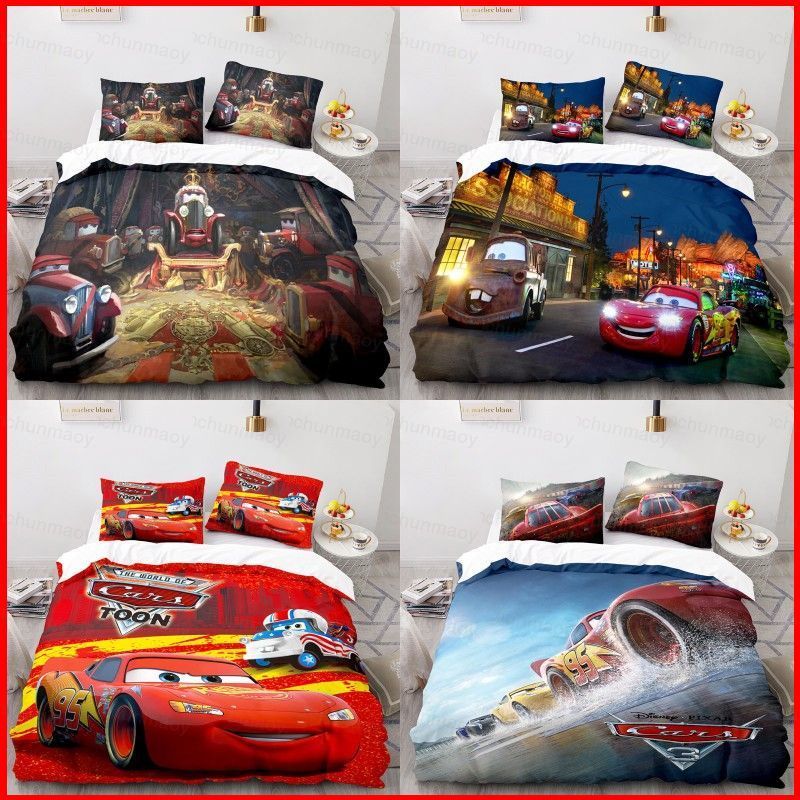 DC1 Carros Lightning McQueen Doc Hudson 3 Em 1 Conjunto De Cama Lençol Capa De Edredão Quarto Terno Lavável