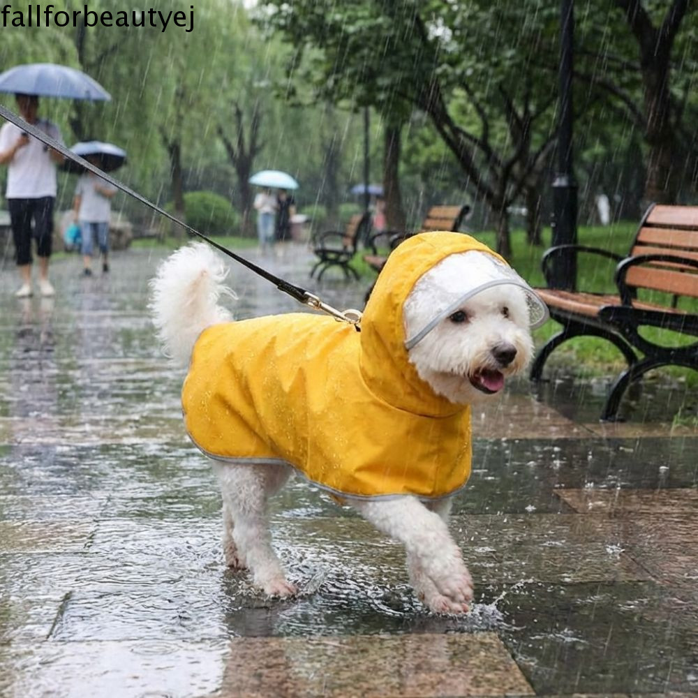 Capa De Chuva Com Capuz Para Cachorro FALLFORBEAUTYEJ , Impermeável Cobertura Total E Listras Reflexivas , Resistente À 