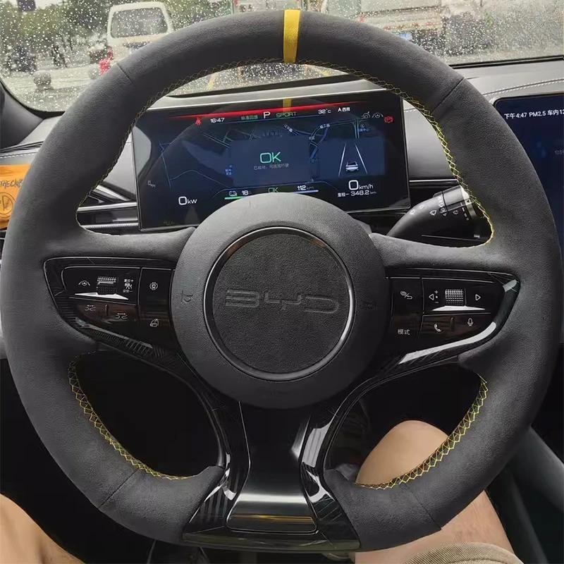 Capa De Volante De Carro Em Camurça Costurada À Mão , Antiderrapante , Resistente Ao Desgaste , 100 % Para BYD Seal U Se