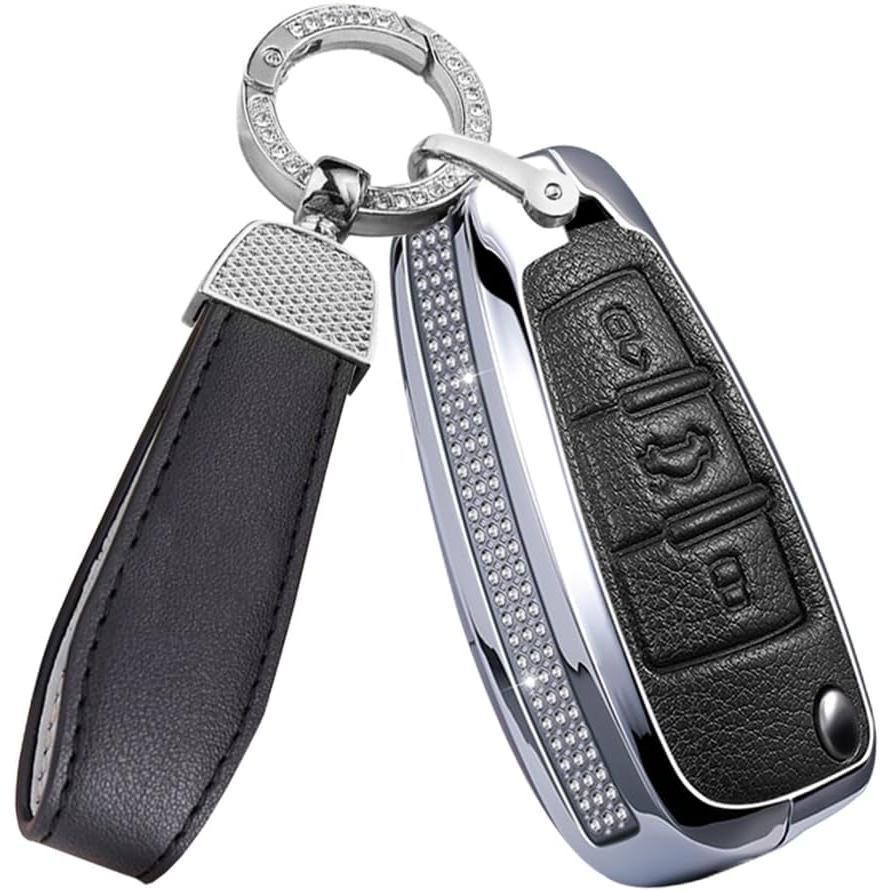 Capa SANRILY Bling Flip Key Fob Compatível Com Audi A1 A3 A4 A6 A8 Quattro Q3 Q7 S3 S6 RS3 RS6 R8 TT TTS De Couro Para C