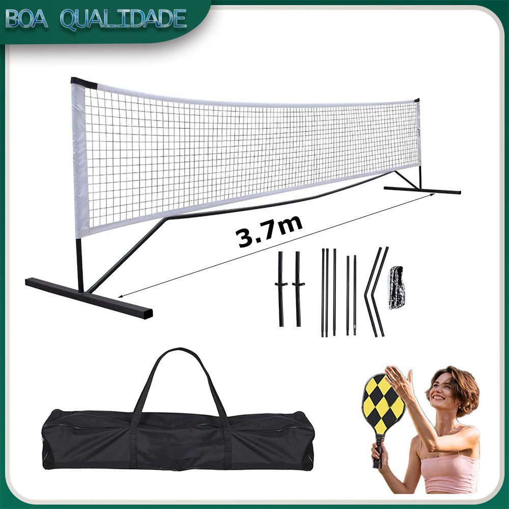 3,7m Conjunto portátil de rede de pickleball tamanho padrão com bolsa de transporte para uso ao ar livre fácil de montar