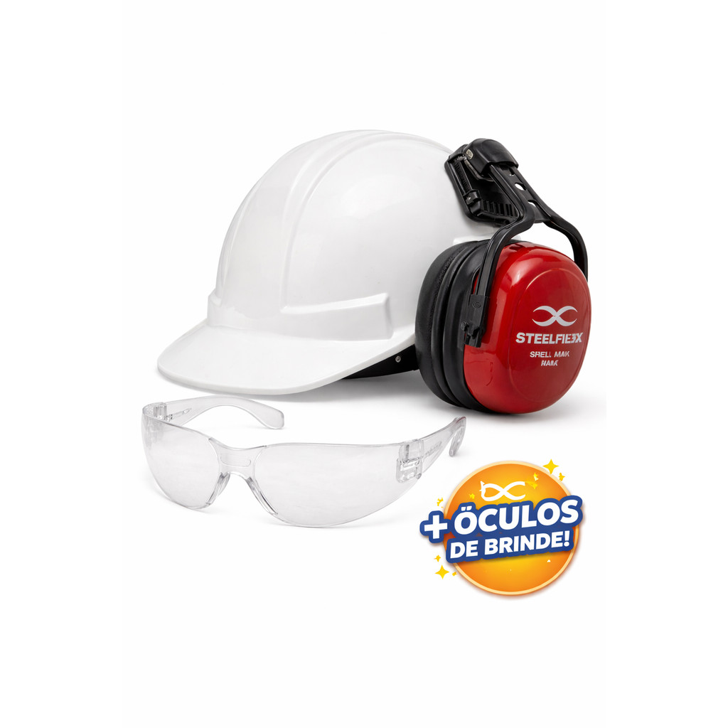 Capacete de Segurança Turtle + Abafador Auditivo Shell Max Steel Flex