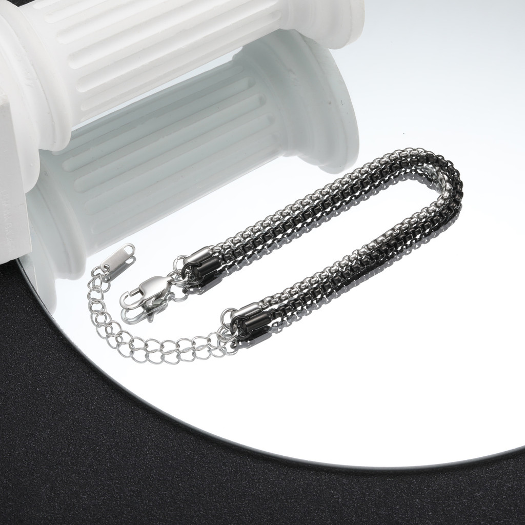 Vnox Novo Estilo Pulseira De Corrente De Corda De Camada Dupla Preto Prata Aço Inoxidável À Prova D'água Para Presente M · foto 2