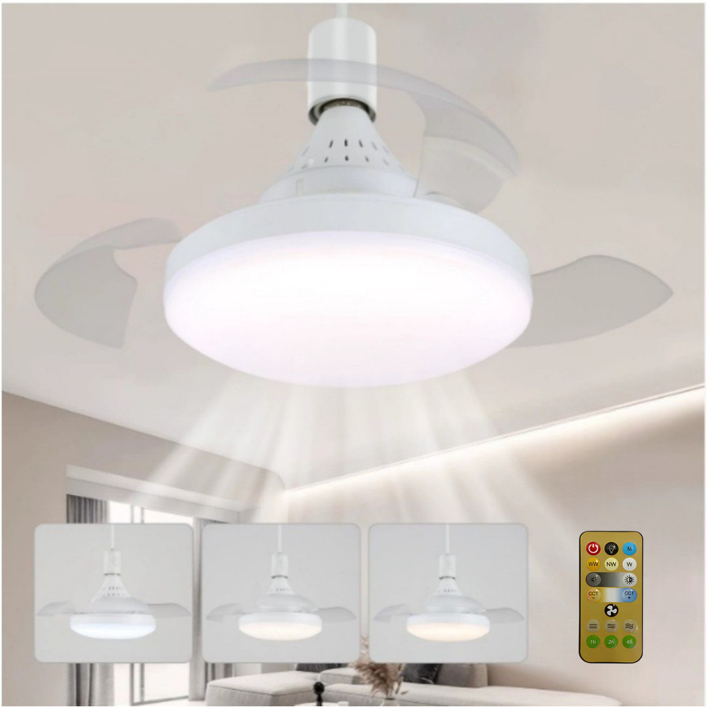 VENTILADOR DE TETO RETRÁTIL COM LED | CONTROLE REMOTO | 3 CORES DE LUZ | SILENCIOSO