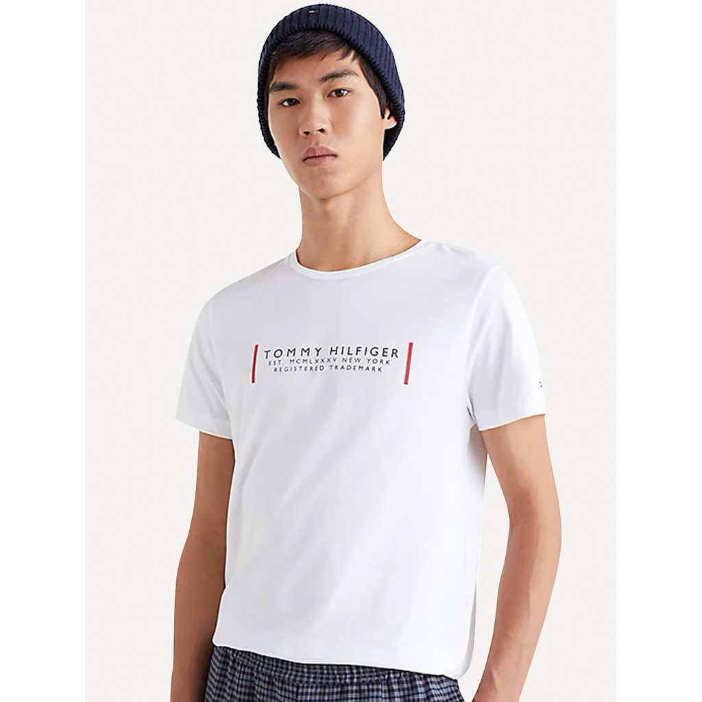 Camiseta Tommy Hilfiger Original Masculina Text Bar Corp Branca