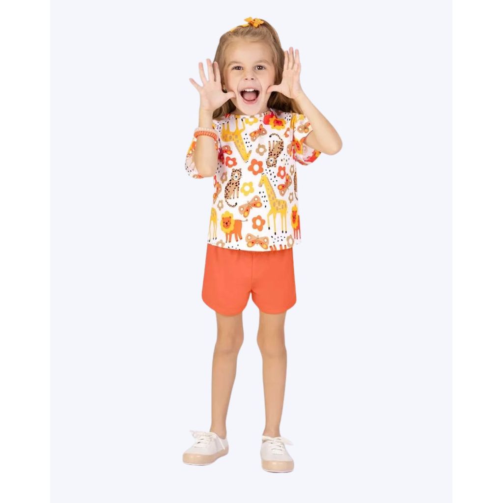 Conjunto Blusa Estampada e Shorts em Moletinho Infantil Feminino Kyly 1001278