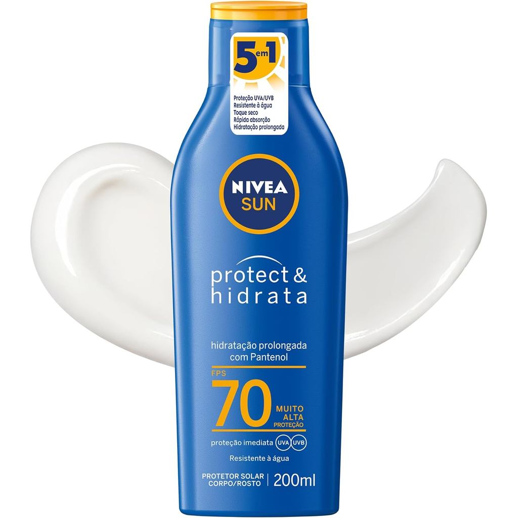 Protetor Solar Nivea FPS 70 Hidratação Prolongada 200ml Toque Seco Rápida Absorção