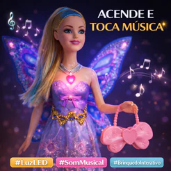👉 Boneca Fada Musical Luz Som Infantil Menina Brinquedo Encantado Presente Criativo Com Asas