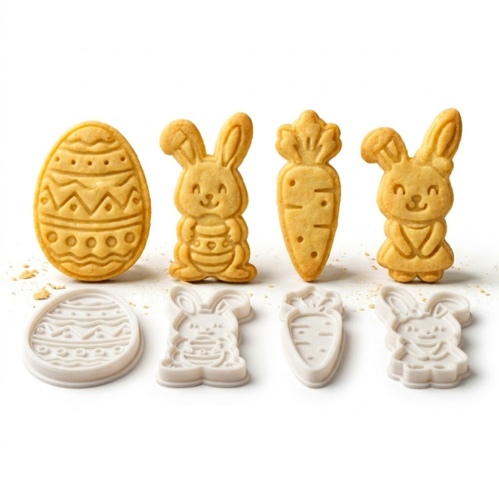 Kit 4 Cortador de Biscoito Páscoa - Coelho Ovo Cenoura Coelha - Molde Marcador Cookie Massa Biscuit