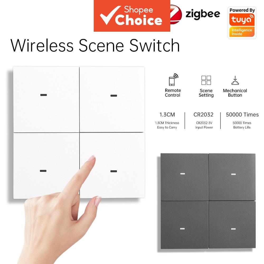 Interruptor de Cena Tuya 4 Botões Inteligente Zigbee Sem Fio Botão de Pressão Bateria Automação