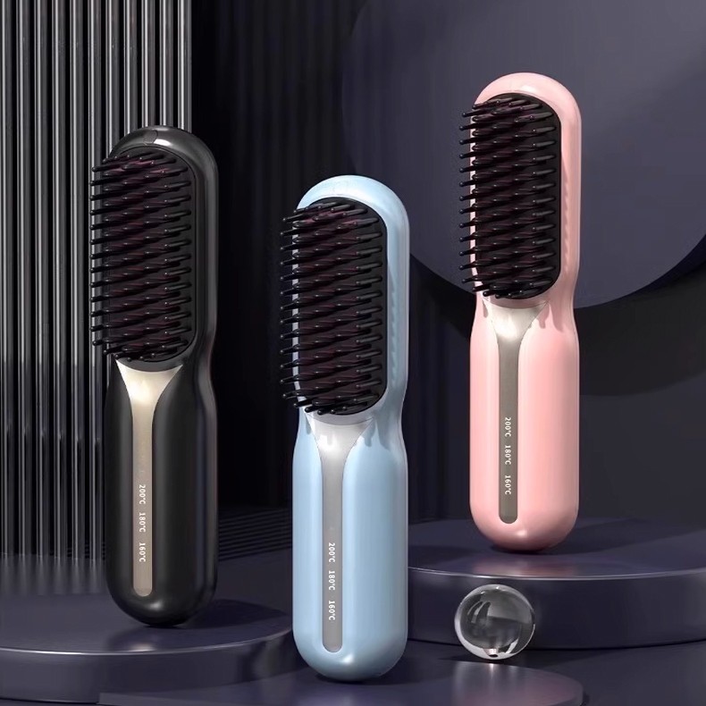 Escova Alisadora Bivolt Sem Fio 5 em 1 Alisa Hidrata Modela Alinha Anti-Frizz Aquecimento Rápido